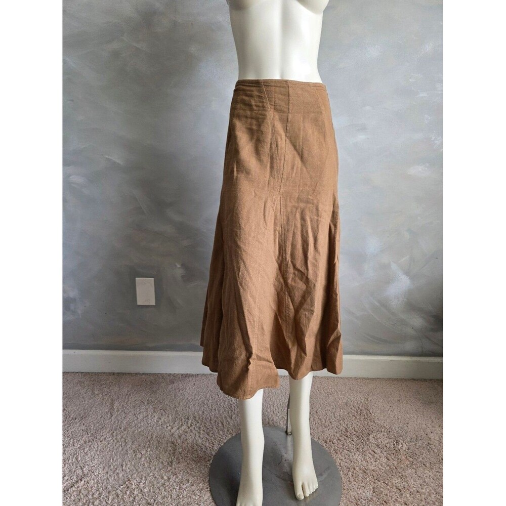 Midi Modest Brown Paneled Linen Blend Skirt Size 16 A Line - Picture 11 of 11